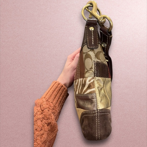 Coach 10435 Patchwork Crossbody Bag Brown Suede Leather Canvas Y2K Vintage - Picture 7 of 15